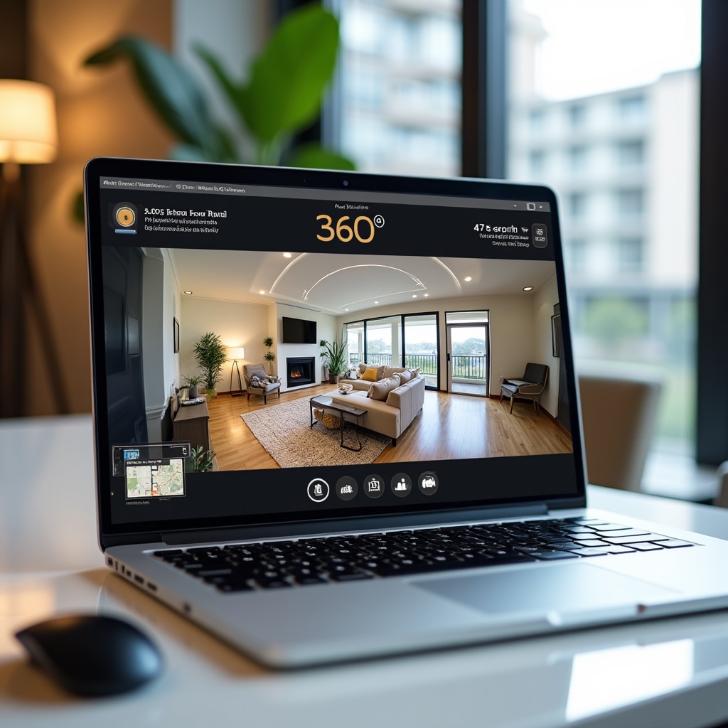 360-degree virtual tour interface showing interactive panoramic property walkthrough